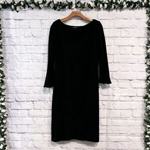 Harold's Size Medium Black Dress 3/4 Ruffle Sleeve Knee Length Vintage Crew Neck